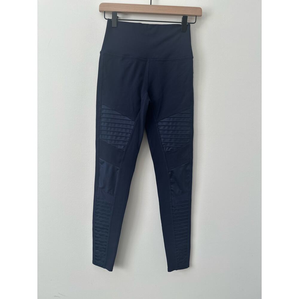 Alo Yoga Moto Leggings Women's Medium Navy Blue High Waist Pocket Compression